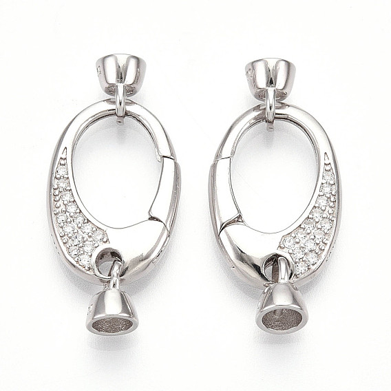 925 застежки-пружинки из стерлингового серебра с микропаве из прозрачных кубических цирконий, овал с печатью s925