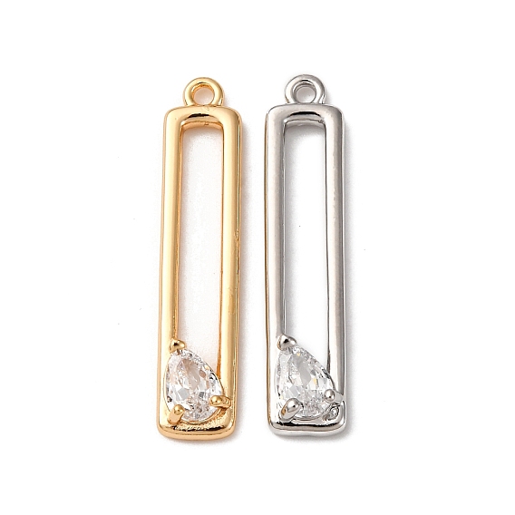 Латунные микропаве прозрачные подвески с фианитом, без кадмия, без никеля и без свинца, прямоугольные