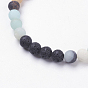 Forsted Natural Amazonite Stretch Bracelets, with Natural Lava Rock Beads