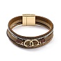 Bracelet multi-rangs tressé en cuir pu, bracelet anneau entrelacé avec fermoir magnétique pour femme, or et de lumière