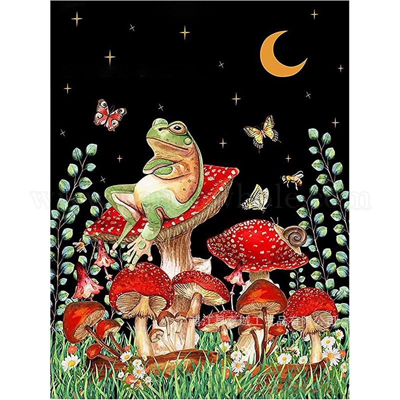 China Factory DIY Mushroom & Frog 5D Diamond Painting Full Drill Kits,  including 1 Sheet Canvas Painting Cloth, 22 Bags Resin Rhinestones, 1Pc  Diamond Sticky Pen, 1Pc Tray Plate and 1Pc Glue