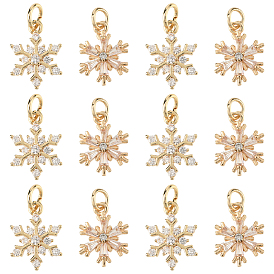16 шт. 2 стили латунные микро-паве кубические циркониевые подвески, долговечный, с целью перехода в кольце, снежинка очарование
