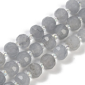 Natural Grey Agate Beads Strands, Faceted, Rondelle, with Seed Beads