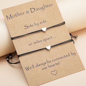 Adjustable Heart-shaped Card Bracelet Set for Mother's Day and Parent-child, Copper Pierced Love Design.