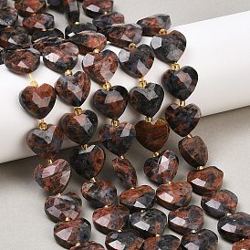 Бусы из натурального глаукофана, граненое сердце, с бисером