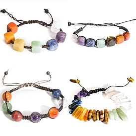 Bracelet réglable en perles tressées en pierres naturelles mélangées, 7 bracelet thème chakra