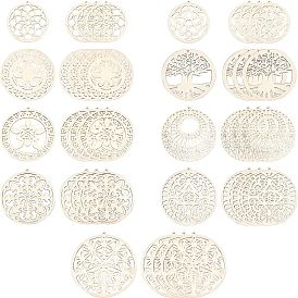 SUPERFINDINGS Undyed Hollow Natural Wooden Big Pendants, Laser Cut Shapes, Mixed Shapes