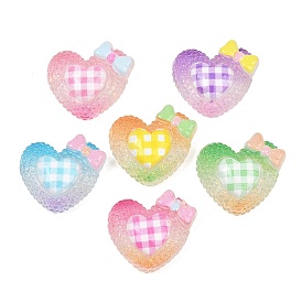 Transparent Resin Enamel Cabochons, Plain Heart with Bowknot