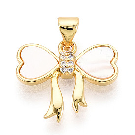 Латунные микропаве прозрачные подвески с фианитом, без кадмия и без свинца, с оболочкой, бантом