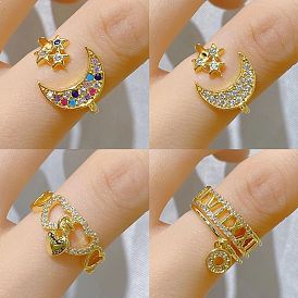 Ring women's simple diamond-encrusted moon temperament five-pointed star crescent bay opening index finger ring