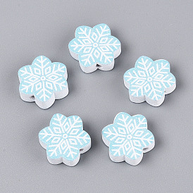 Окрашенные распылением деревянные бусины Schima, печатные бисера, снежинка