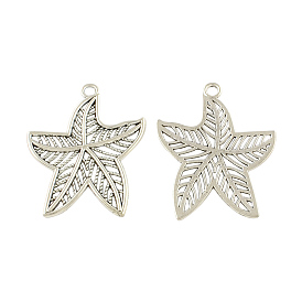 Tibetan Style Alloy Starfish/Sea Stars Big Pendants, Cadmium Free & Lead Free, 60x47x2.5mm, Hole: 4mm, about 53pcs/500g