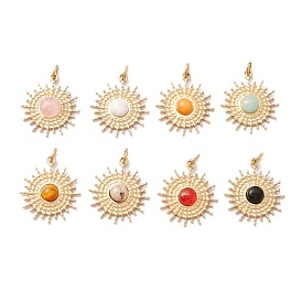 Natural Gemstone Pendants, with Ion Plating(IP) Golden Tone 304 Stainless Steel Findings, Dyed & Heated, Sun