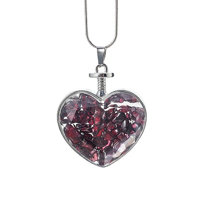 Gemstone Heart Perfume Bottle Pendant Necklace, Essential Oil Vial Jewelry for Women