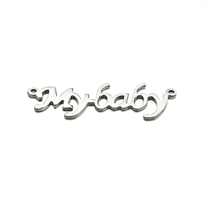 304 Stainless Steel Pendants, Word Mybaby, 12x38x1mm, Hole: 1mm