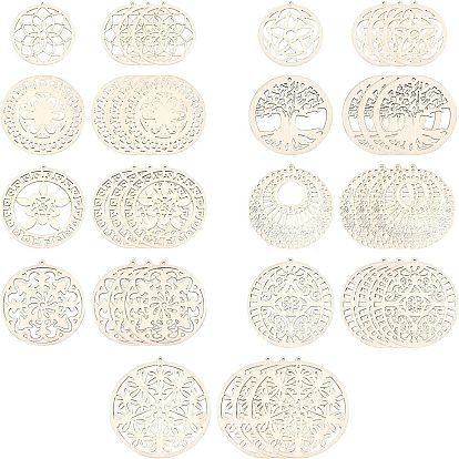 SUPERFINDINGS Undyed Hollow Natural Wooden Big Pendants, Laser Cut Shapes, Mixed Shapes