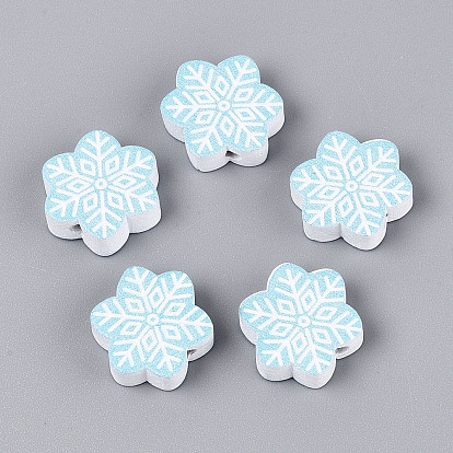 Окрашенные распылением деревянные бусины Schima, печатные бисера, снежинка