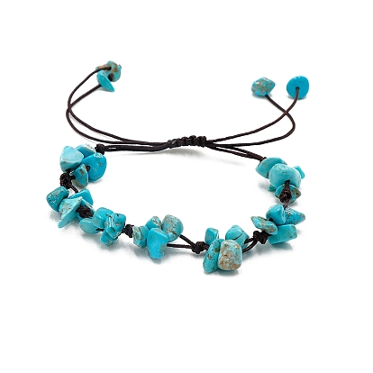 Adjustable Natural & Synhthetic Mixed Gemstone Chips Braided Bead Bracelet