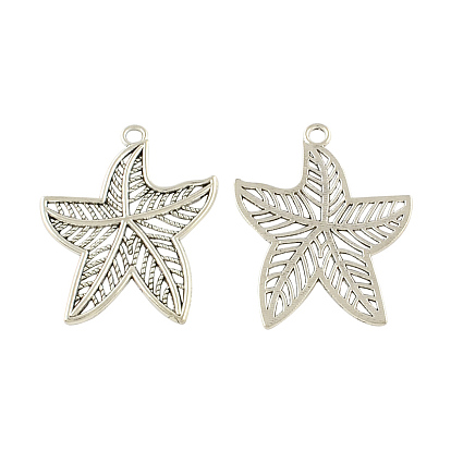 Tibetan Style Alloy Starfish/Sea Stars Big Pendants, Cadmium Free & Lead Free, 60x47x2.5mm, Hole: 4mm, about 53pcs/500g