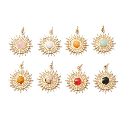 Natural Gemstone Pendants, with Ion Plating(IP) Golden Tone 304 Stainless Steel Findings, Dyed & Heated, Sun