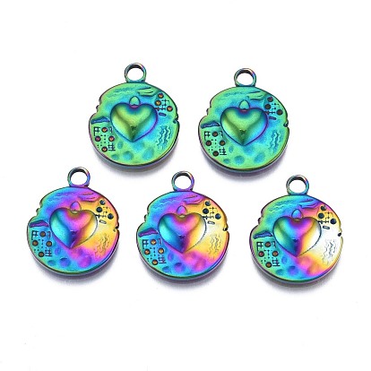 Rack Plating Rainbow Color 304 Stainless Steel Pendant Rhinestone Settings, Heart