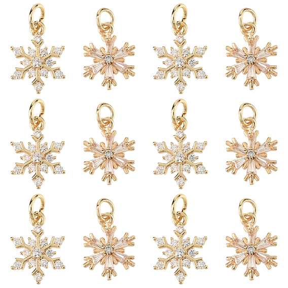 16 шт. 2 стили латунные микро-паве кубические циркониевые подвески, долговечный, с целью перехода в кольце, снежинка очарование