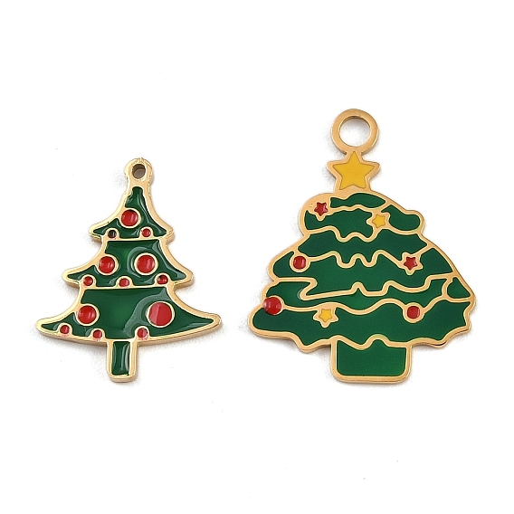 304 подвески из нержавеющей стали, с эмалью, ионное покрытие (ip), очарование рождественской елки, реальный 18 k позолоченный