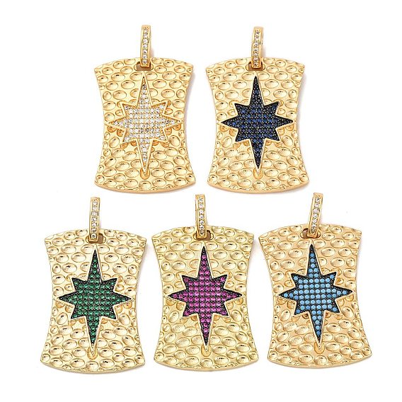 Латунные микро проложить кубического циркония подвески, прямоугольник со звездными подвесками, стойки покрытие, прочное покрытие, без кадмия и без свинца, реальный 18 k позолоченный