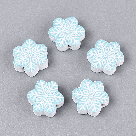 Окрашенные распылением деревянные бусины Schima, печатные бисера, снежинка