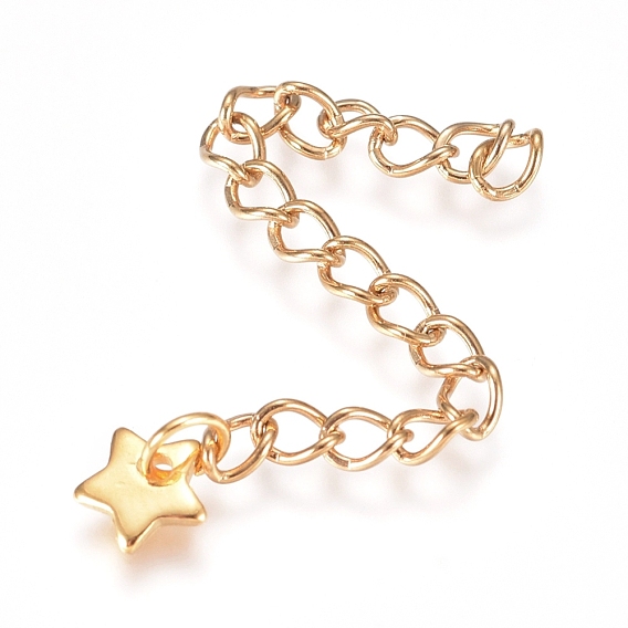 304 Stainless Steel Chain Extender, Curb Chain, with Charms, Star
