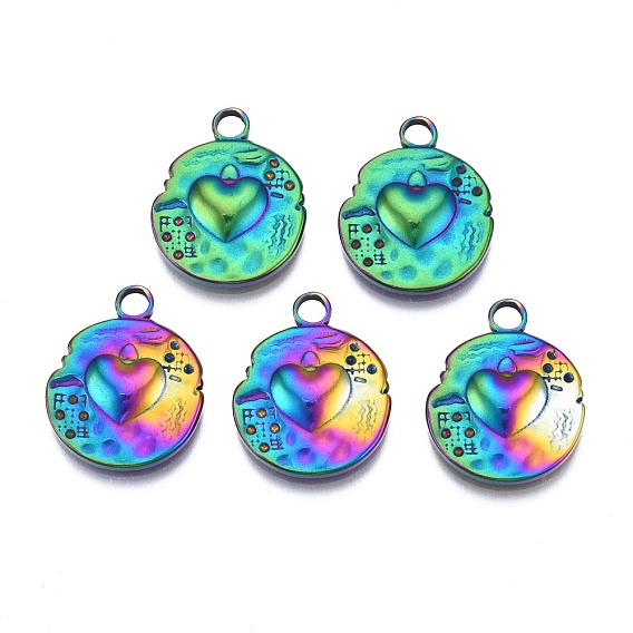 Rack Plating Rainbow Color 304 Stainless Steel Pendant Rhinestone Settings, Heart