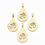 Hollow Out Design Pendants, 201 Stainless Steel Pendants, with Snap on Bails, Laser Cut, Teardrop with Aum/Ohm