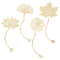 4Pcs 4 Styles Brass Bookmarks, Mixed Shapes
