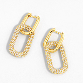 Geometric Double Loop Lock Earrings with Diamonds, Creative and Personalized Hip-hop Ear Jewelry