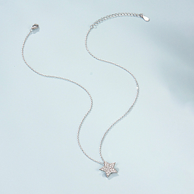 925 Sterling Silver Micro Pave Cubic Zirconia Star Pendant Necklaces for Women, Platinum