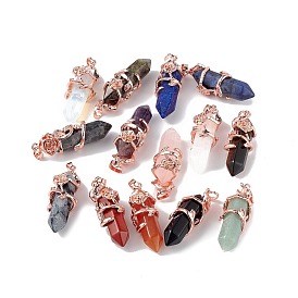 Gemstone Pointed Pendants, Faceted Bullet Charms, with Rack Plating Rose Gold Plated Alloy Rose Findings, Cadmium Free & Lead Free