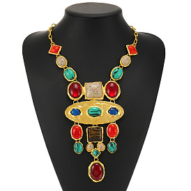 Bohemian Ethnic Style Colorful Crystal Glass Necklace Fashion Jewelry