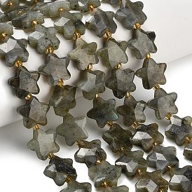 Бусы из натурального серого лабрадорита, звезда, граненые, с бисером