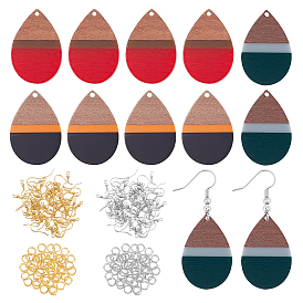 Olycraft diy висячие наборы для изготовления серег, в том числе подвески из смолы и орехового дерева в форме слезы, медные крючки и кольца для сережек