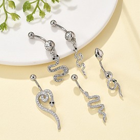 Сплав горный хрусталь змея изогнутая штанга кольца для живота, с 304 штифтов из нержавеющей стали, платины и нержавеющая сталь цвет