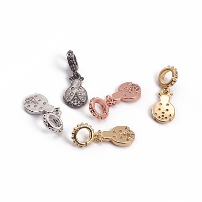 Латунные европейские подвески с подвесками, с четким кубического циркония, Подвески с большими отверстиями, божья коровка / божья коровка