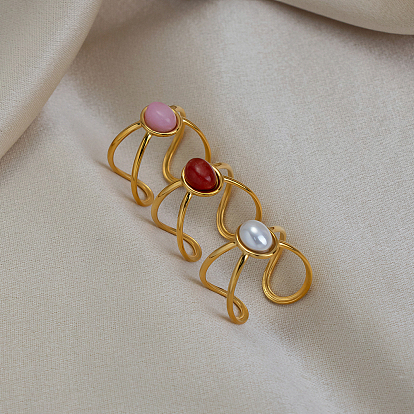 Овальное кольцо с натуральным драгоценным камнем, манжетное кольцо из нержавеющей стали для женщин, реальный 18 k позолоченный