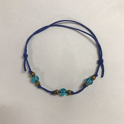 Glass Round Braided Bead Bracelet, Adjustable Bracelet for Women