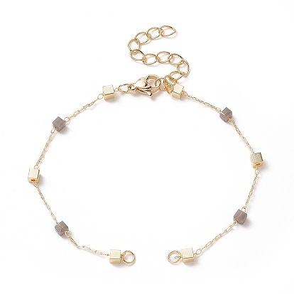 Brass Cube Link Bracelet Making, with Glass Bead and Lobster Clasp, for Link Bracelet Making