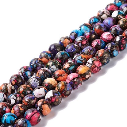 Assembled Synthetic Pyrite and Dyed Howlite Beads Strands, Round