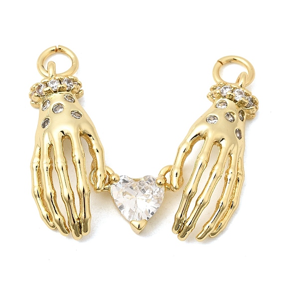 Латунные микропаве прозрачные подвески с фианитом, долговечный, стойки покрытие, без свинца и без кадмия, Руки скелета с подвесками в виде сердечек