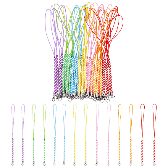 42Pcs 7 Colors Nylon Lanyard Hand Mobile Straps, with Alloy Findings, 50Pcs 304 Stainless Steel Split Rings, Double Loops Jump Rings, Platinum