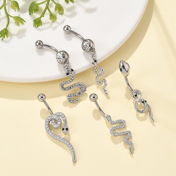 Сплав горный хрусталь змея изогнутая штанга кольца для живота, с 304 штифтов из нержавеющей стали, платины и нержавеющая сталь цвет