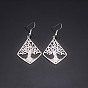 304 Stainless Steel Dangle Earrings, Rhombus with Tree