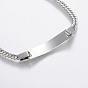 304 Stainless Steel Link Bracelets, ID Bracelets, with Lobster Clasp, Faceted, Rectangle
